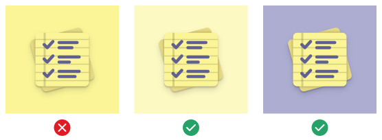 One bad and two good examples of brand colors with regard to contrast to the app icon.